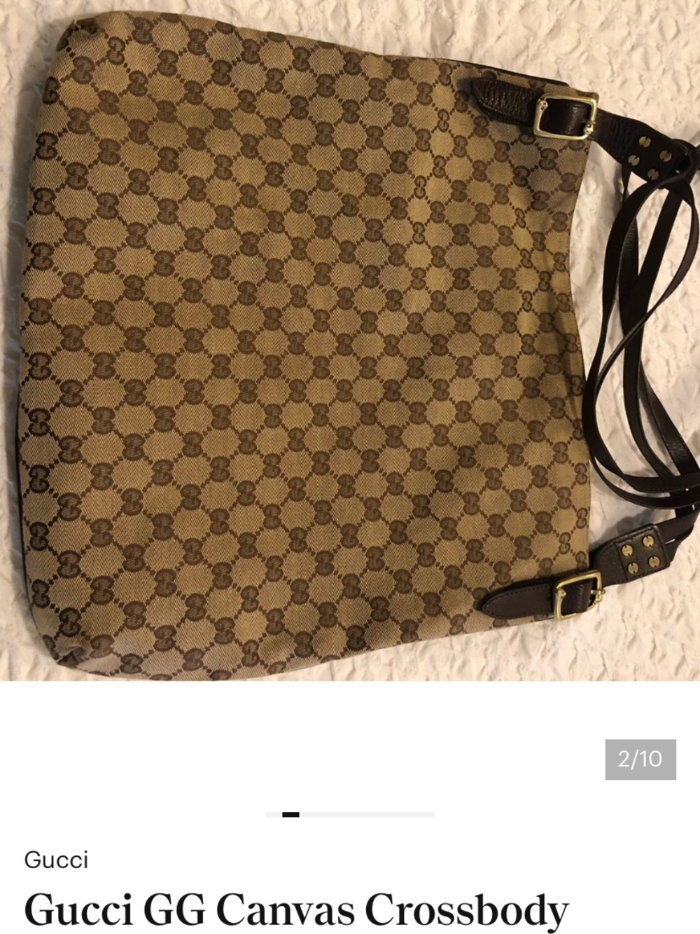 Gucci Beige/Brown GG Canvas Crossbody Bag with Dark Brown Trim - Picture 2 of 7